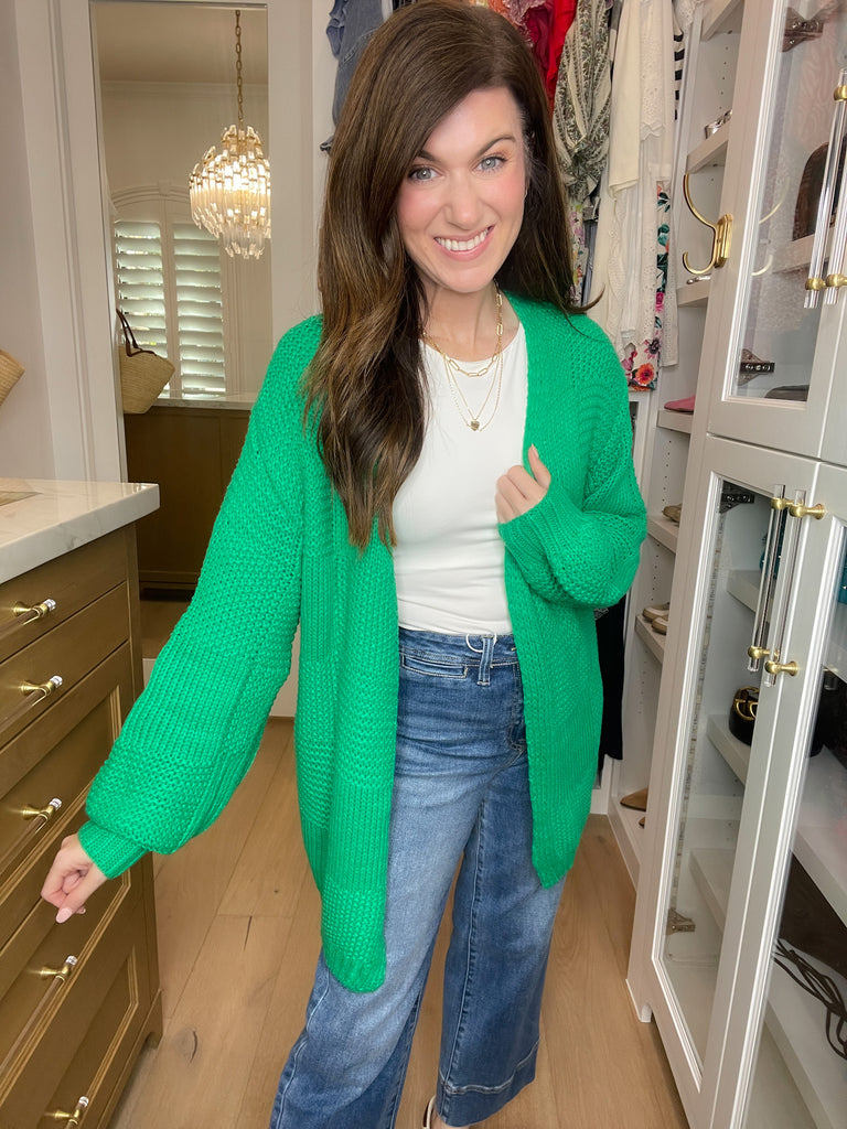 Craving Comfort Chunky Knit Cardigan in Kelly