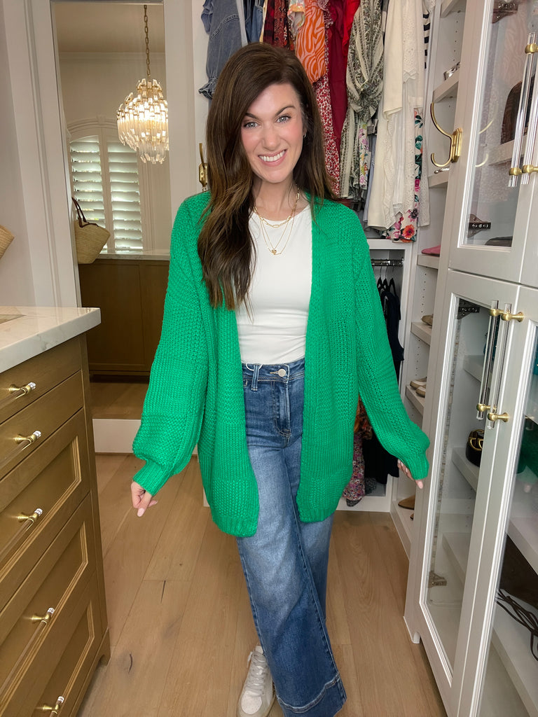 Craving Comfort Chunky Knit Cardigan in Kelly