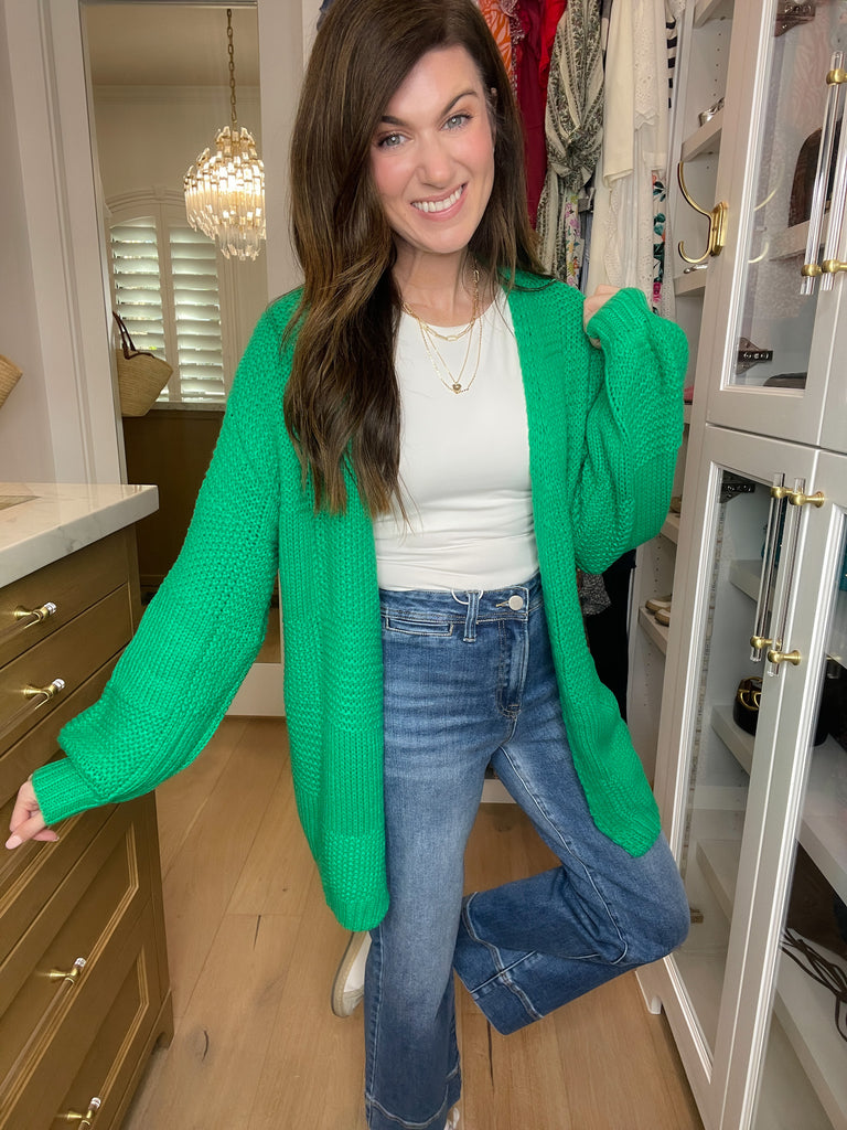 Craving Comfort Chunky Knit Cardigan in Kelly