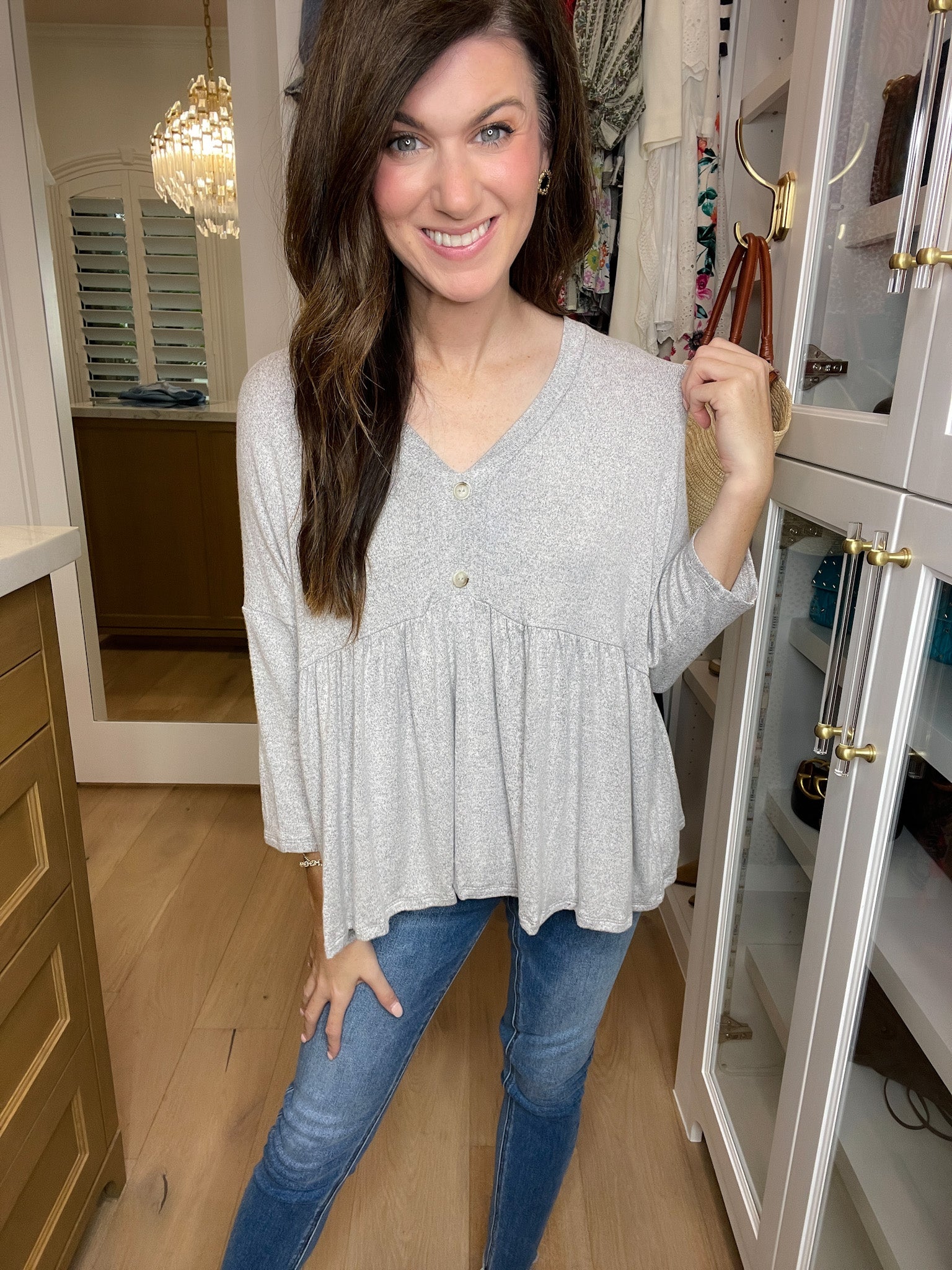 *BELLES & DOORBUSTER* Caprock Peplum Top in Heather Gray *Final Sale*