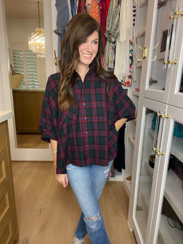Harvest Cheer Plaid Button Down in Green
