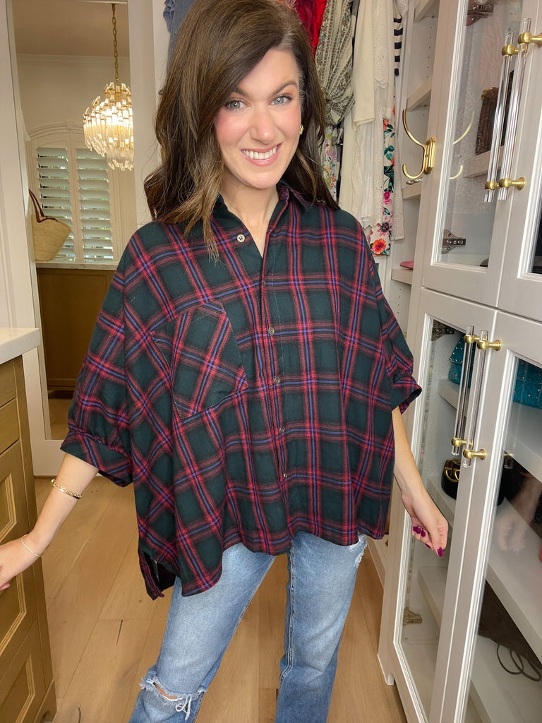 Harvest Cheer Plaid Button Down in Green