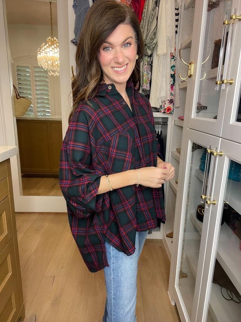 Harvest Cheer Plaid Button Down in Green