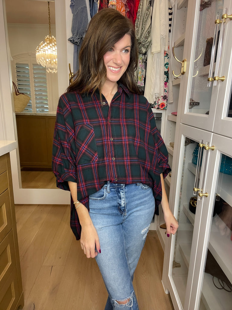 Harvest Cheer Plaid Button Down in Green