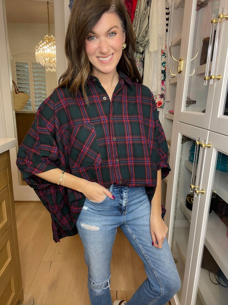 Harvest Cheer Plaid Button Down in Green