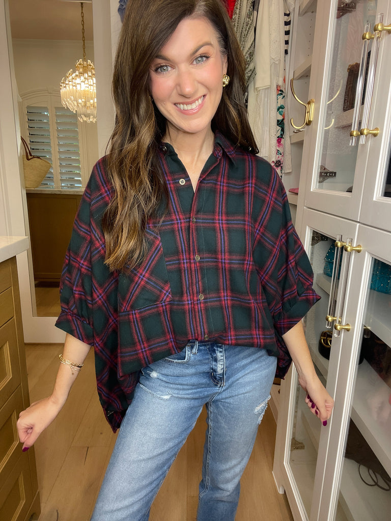 Harvest Cheer Plaid Button Down in Green