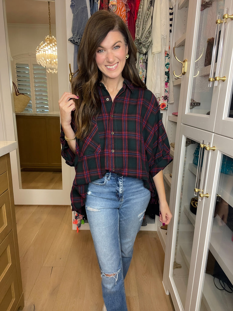 Harvest Cheer Plaid Button Down in Green