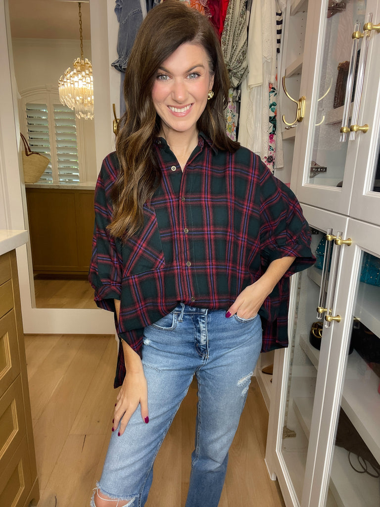 Harvest Cheer Plaid Button Down in Green