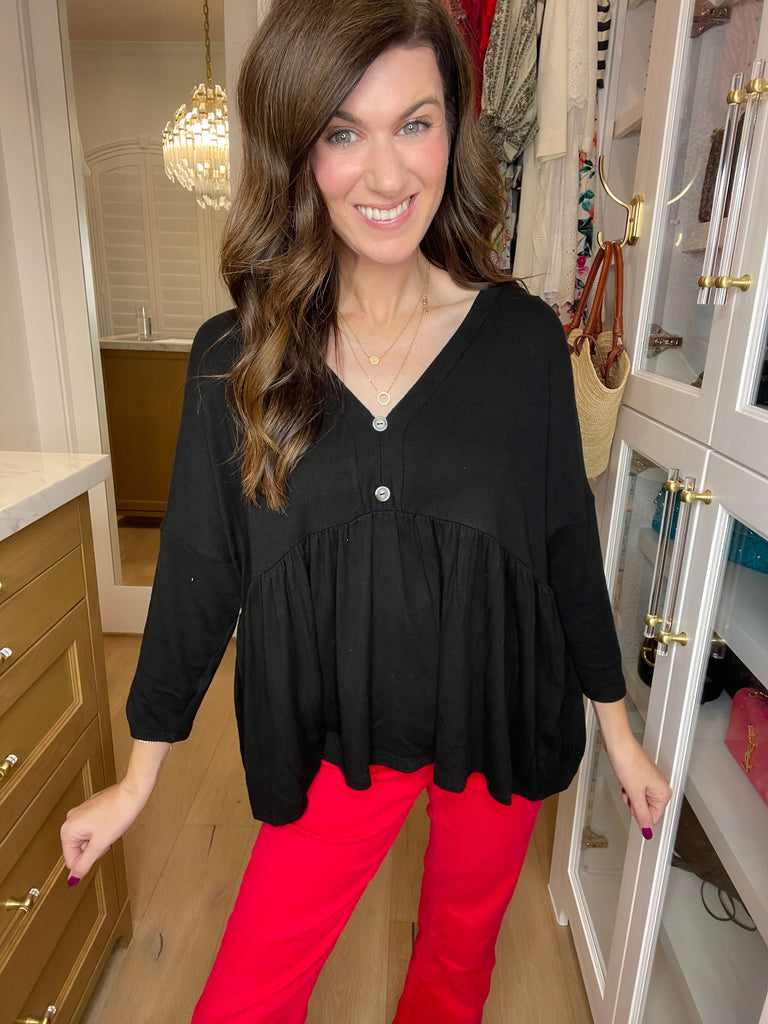 *BELLES & DOORBUSTER* Caprock Peplum Top in Black *FINAL SALE*