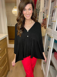 *BELLES & DOORBUSTER* Caprock Peplum Top in Black *Final Sale*