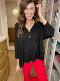 *BELLES & DOORBUSTER* Caprock Peplum Top in Black *Final Sale*