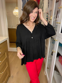 *BELLES & DOORBUSTER* Caprock Peplum Top in Black *Final Sale*