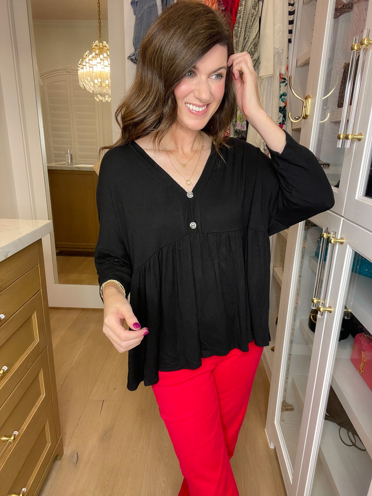 *BELLES & DOORBUSTER* Caprock Peplum Top in Black *FINAL SALE*