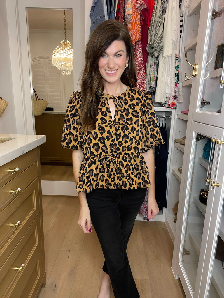 Wild as You Leopard Puff Sleeve Top in Camel