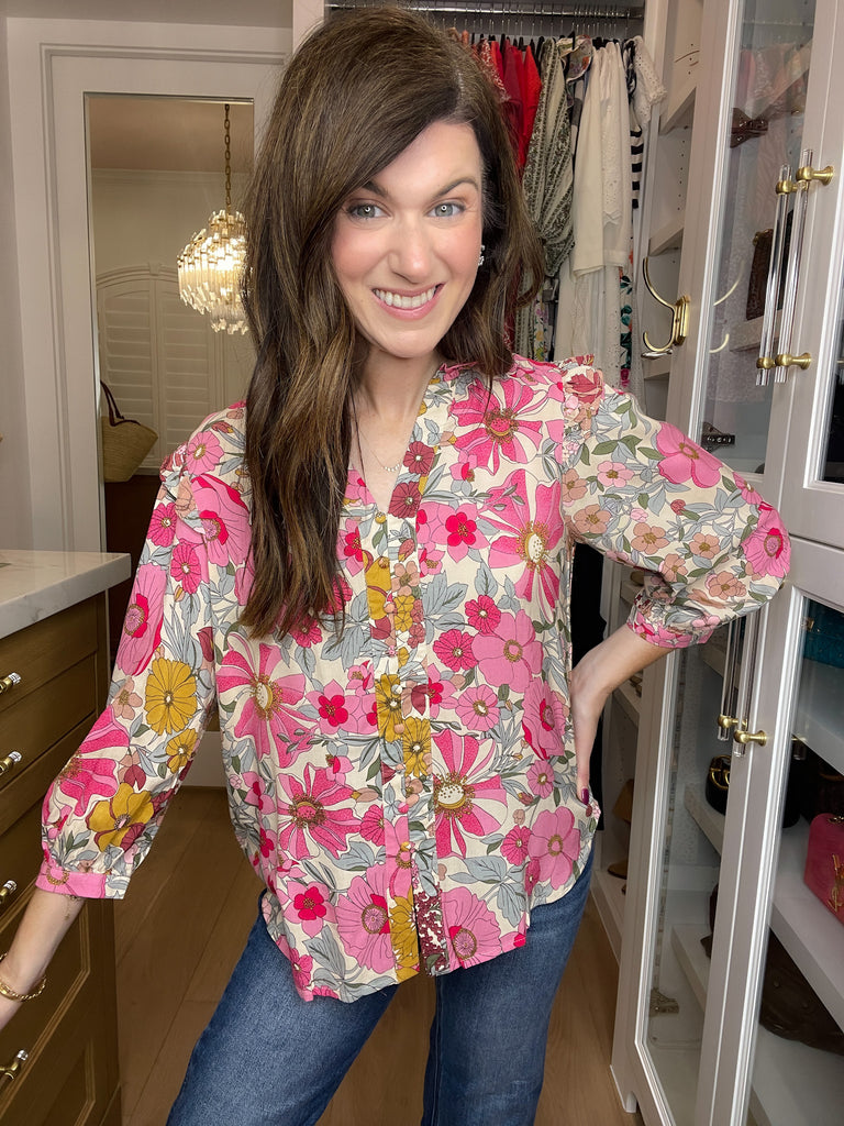 Simply Sweet Button Front Floral Top