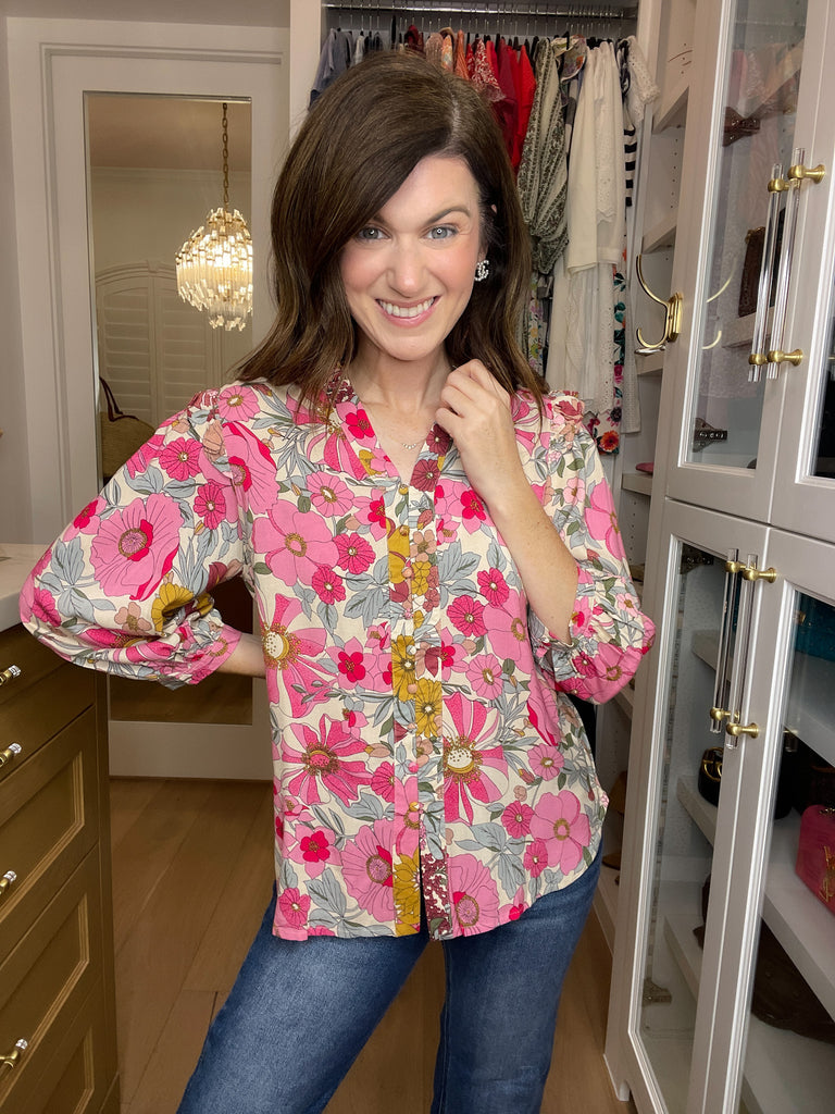 Simply Sweet Button Front Floral Top