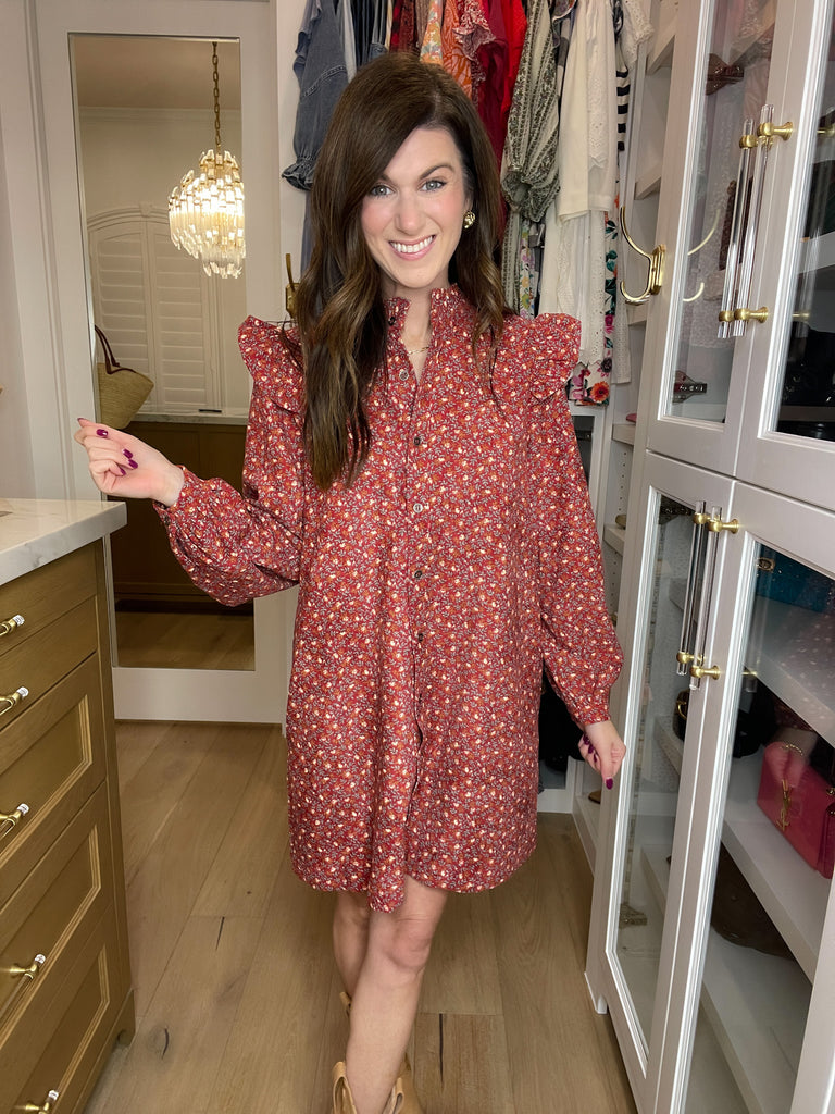 Fall Sunset Corduroy Dress in Cranberry