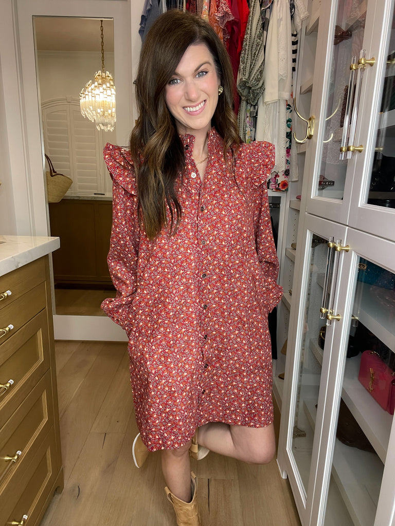 Fall Sunset Corduroy Dress in Cranberry