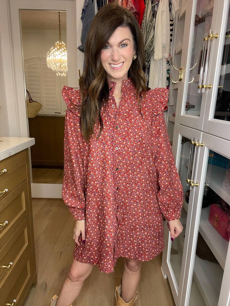 Fall Sunset Corduroy Dress in Cranberry