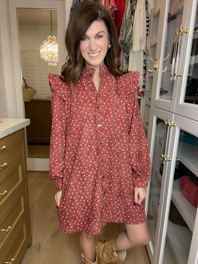 Fall Sunset Corduroy Dress in Cranberry