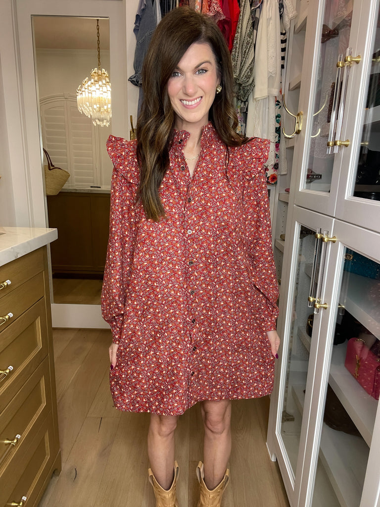 Fall Sunset Corduroy Dress in Cranberry