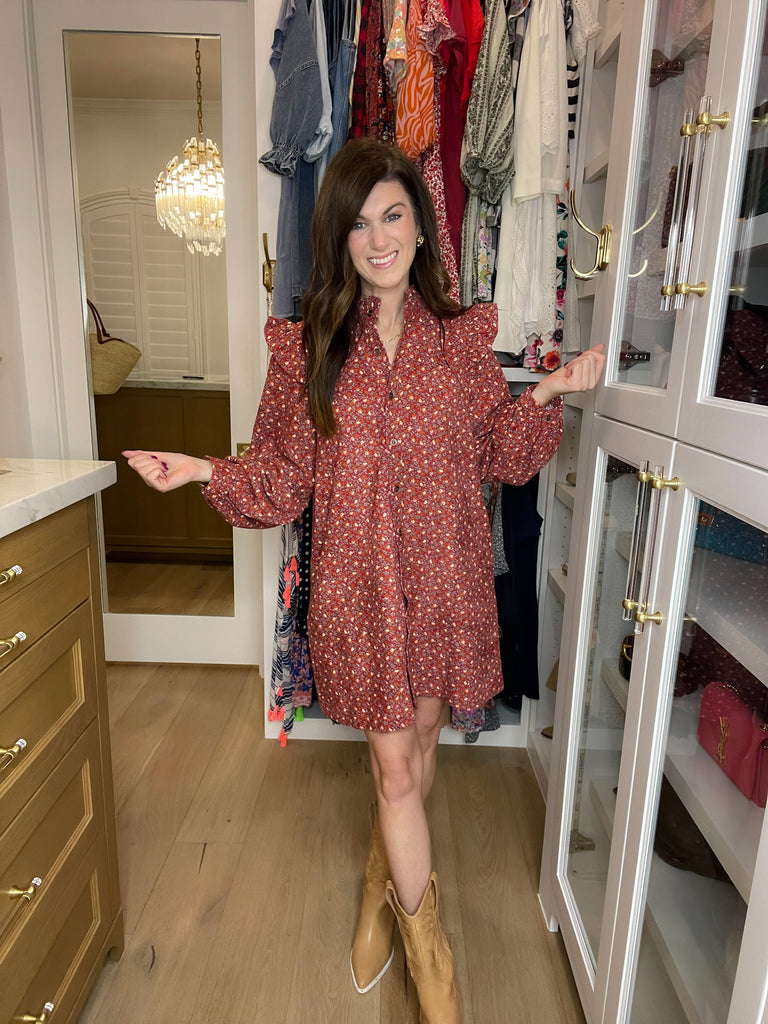 Fall Sunset Corduroy Dress in Cranberry