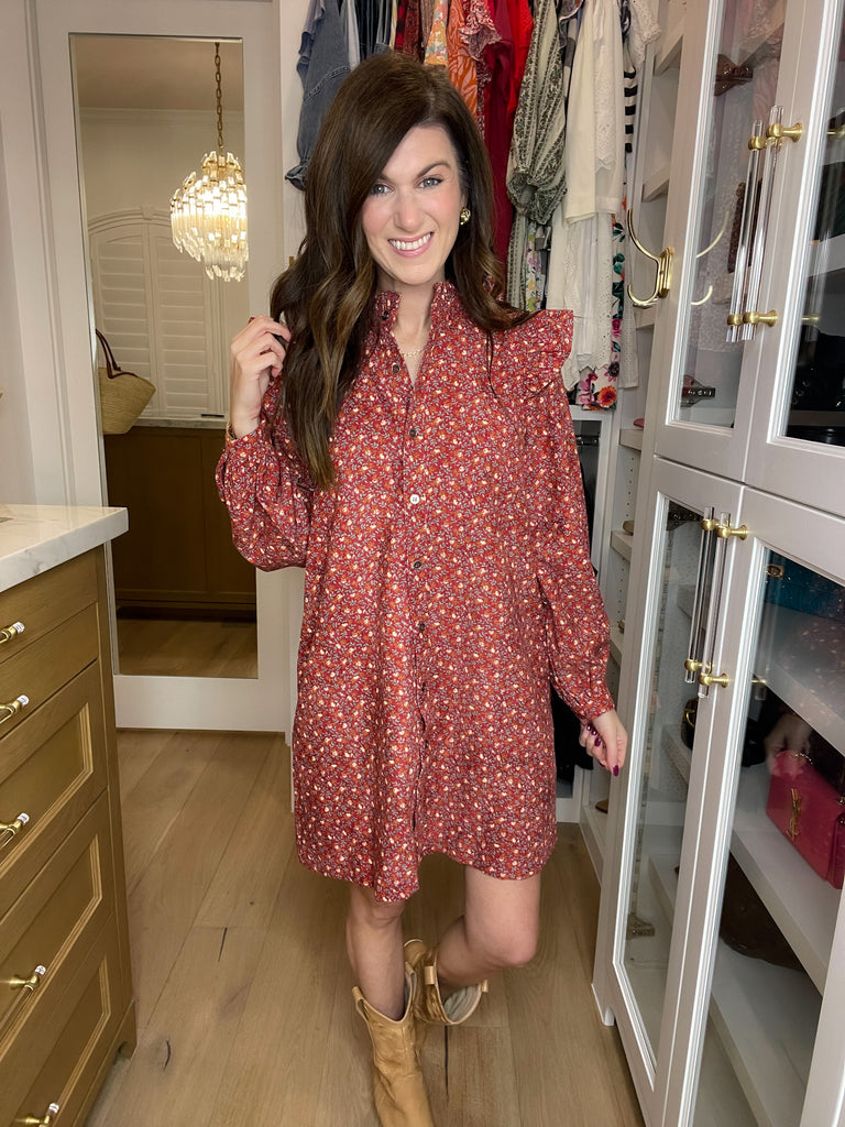 Fall Sunset Corduroy Dress in Cranberry