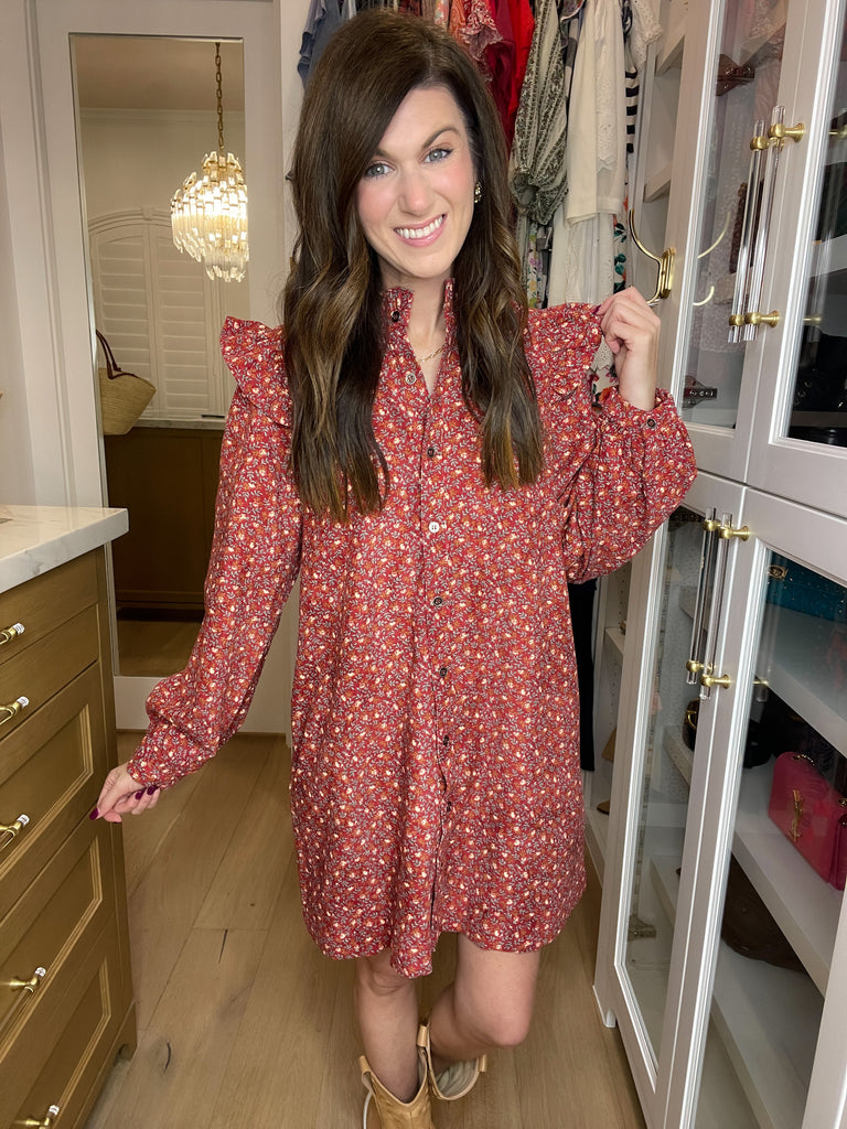Fall Sunset Corduroy Dress in Cranberry