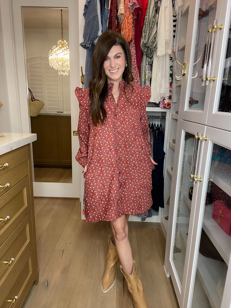 Fall Sunset Corduroy Dress in Cranberry
