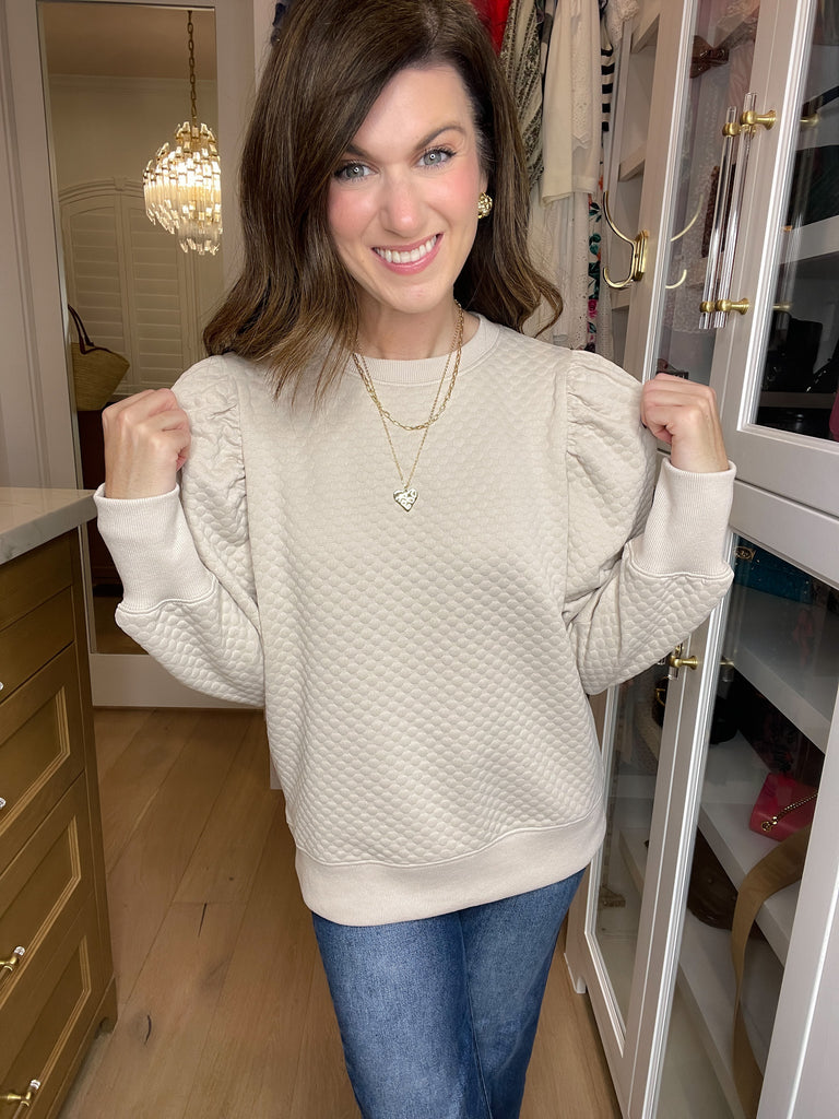 Fast Paced Puff Sleeve Pullover in Taupe