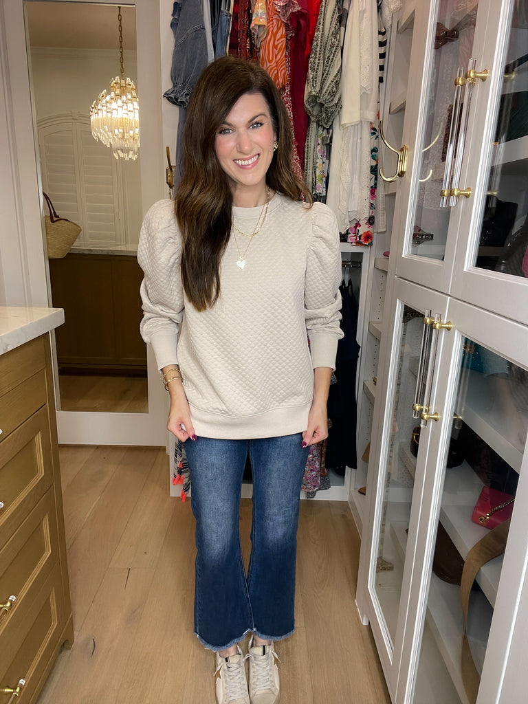 Fast Paced Puff Sleeve Pullover in Taupe