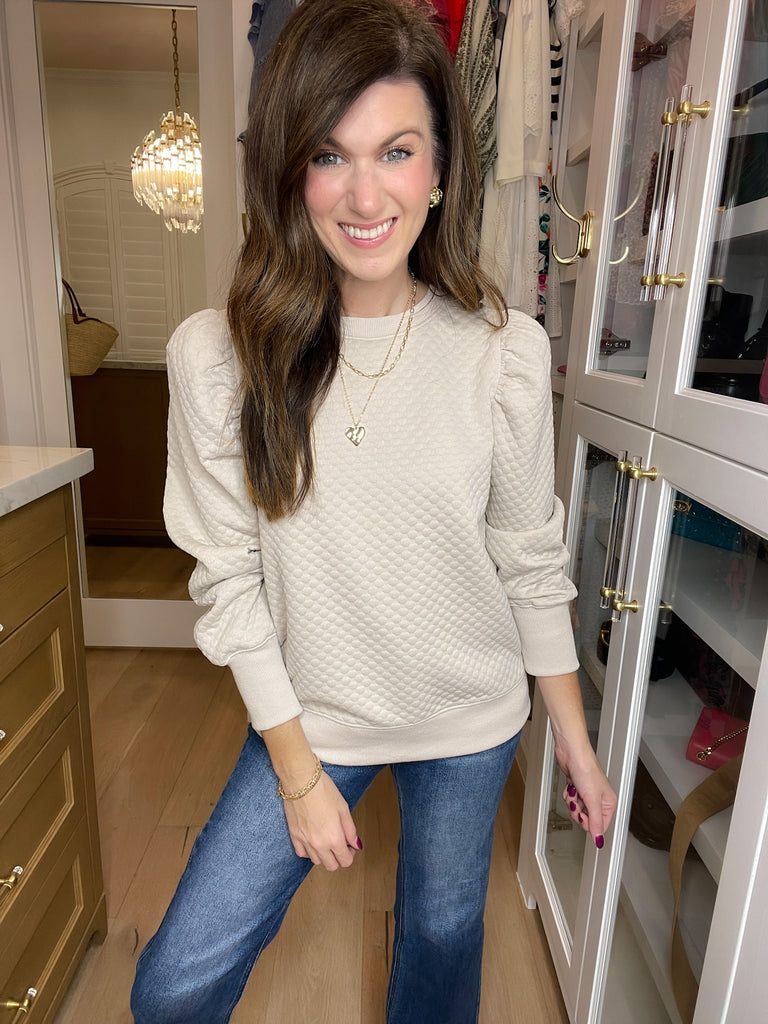 Fast Paced Puff Sleeve Pullover in Taupe