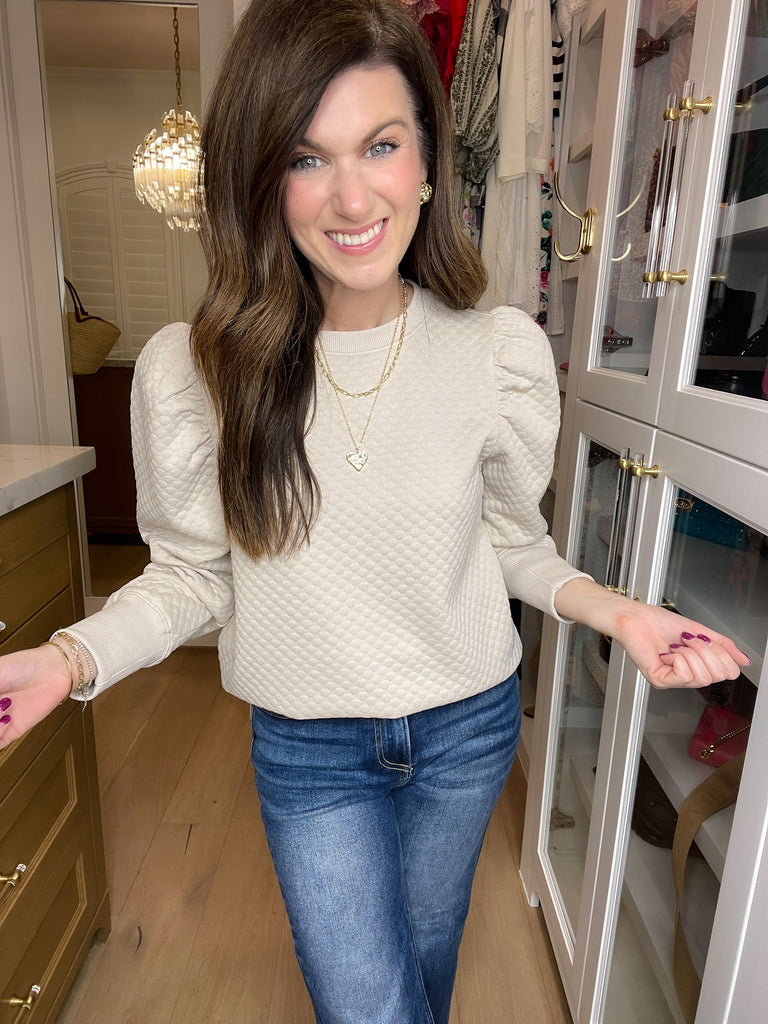 Fast Paced Puff Sleeve Pullover in Taupe