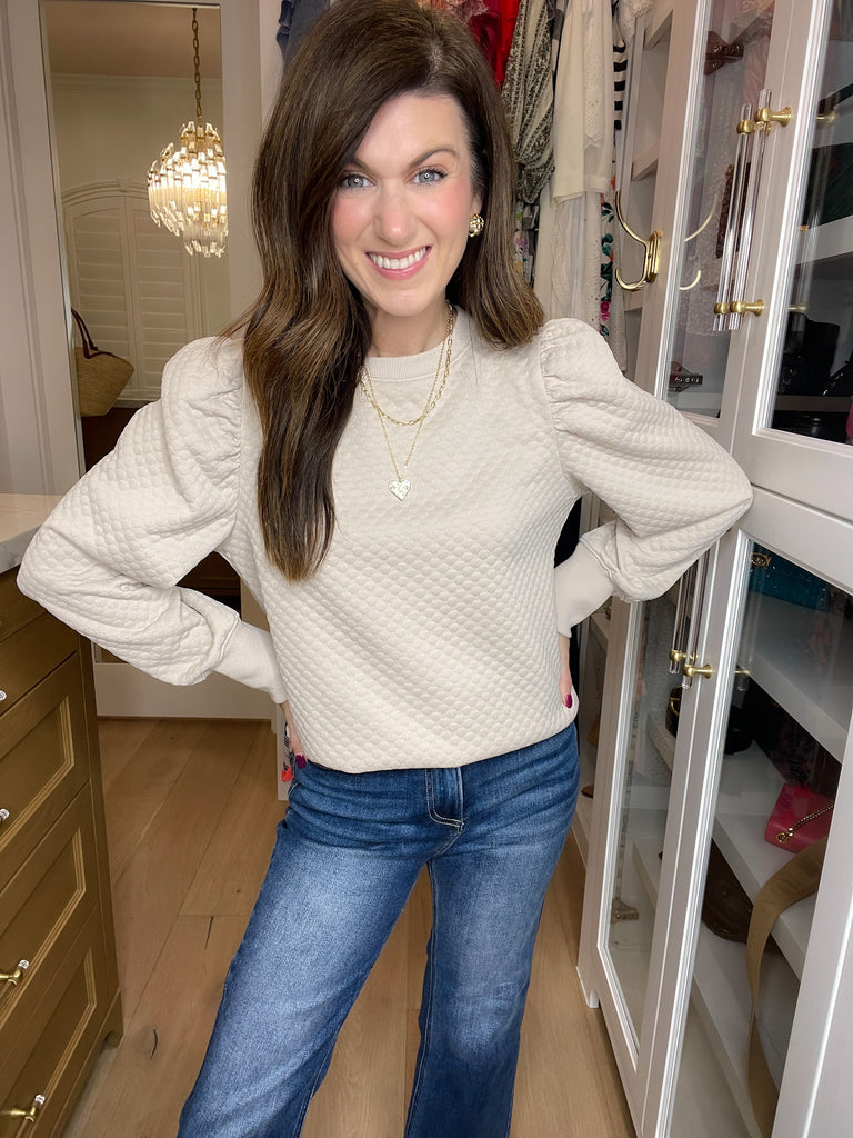 Fast Paced Puff Sleeve Pullover in Taupe
