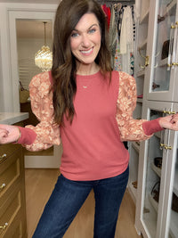 Warm Heart Lace Sleeve Top in Mauve