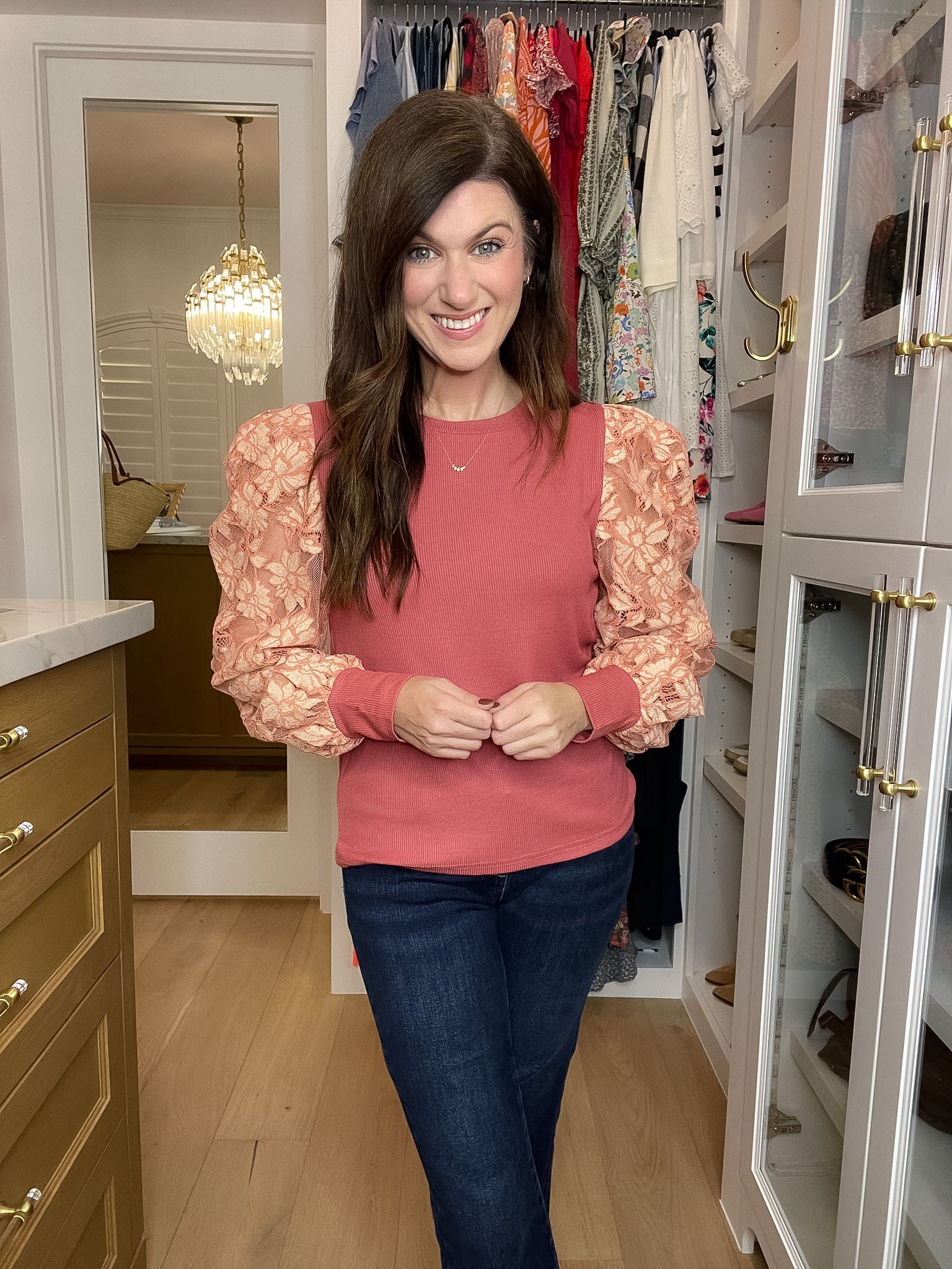 Warm Heart Lace Sleeve Top in Mauve