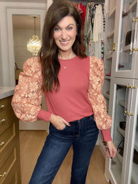 Warm Heart Lace Sleeve Top in Mauve