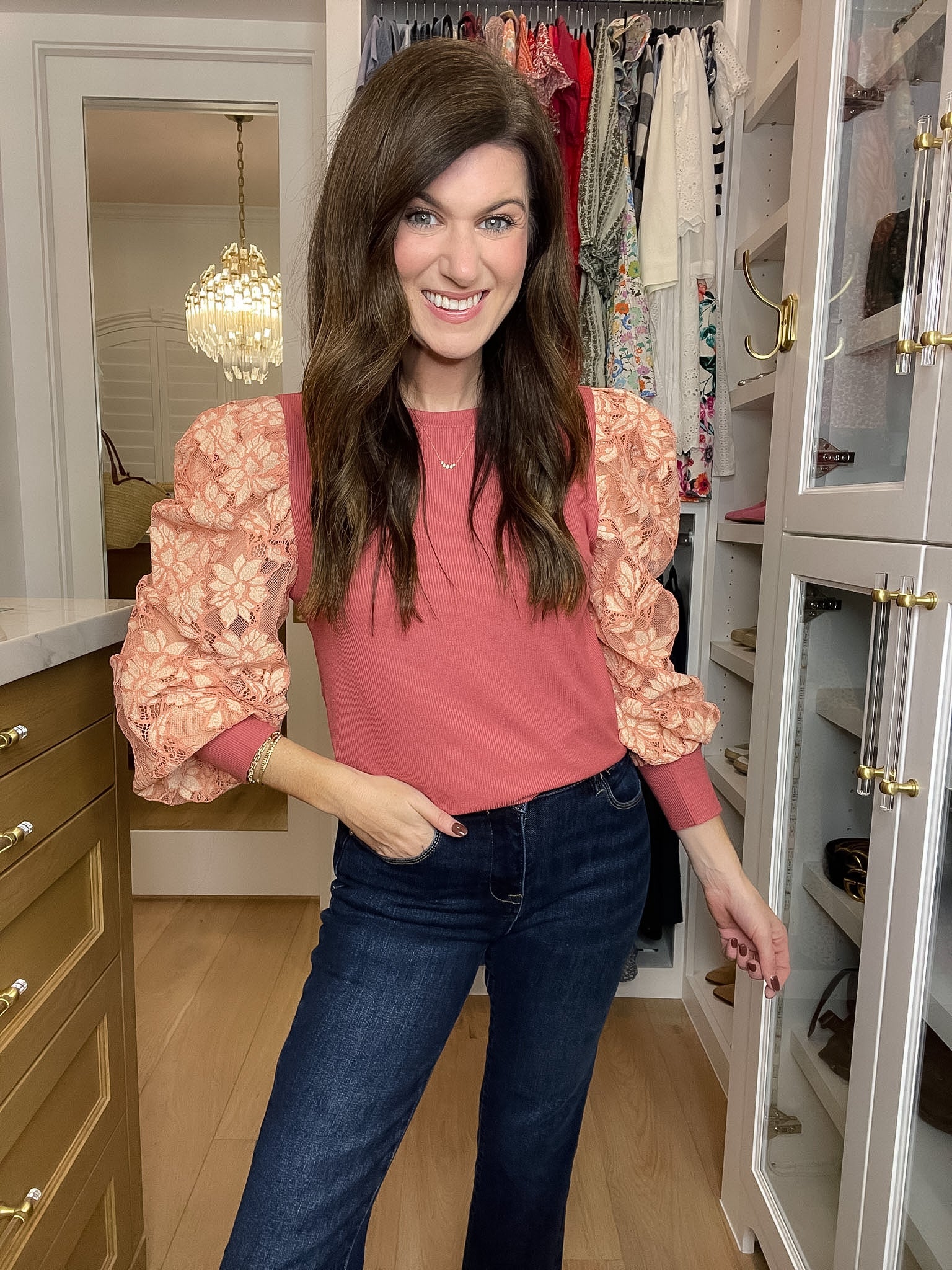 Warm Heart Lace Sleeve Top in Mauve