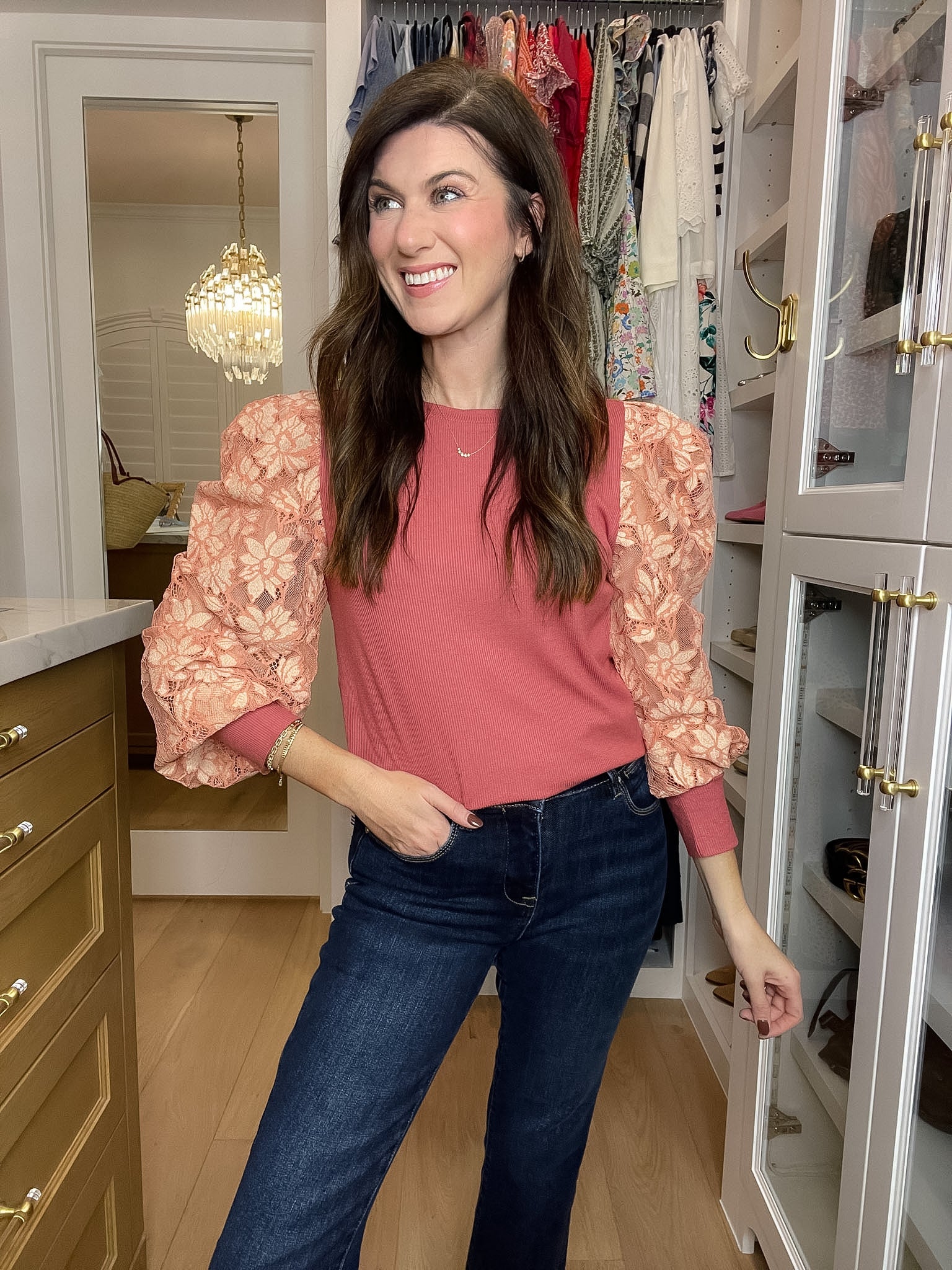 Warm Heart Lace Sleeve Top in Mauve