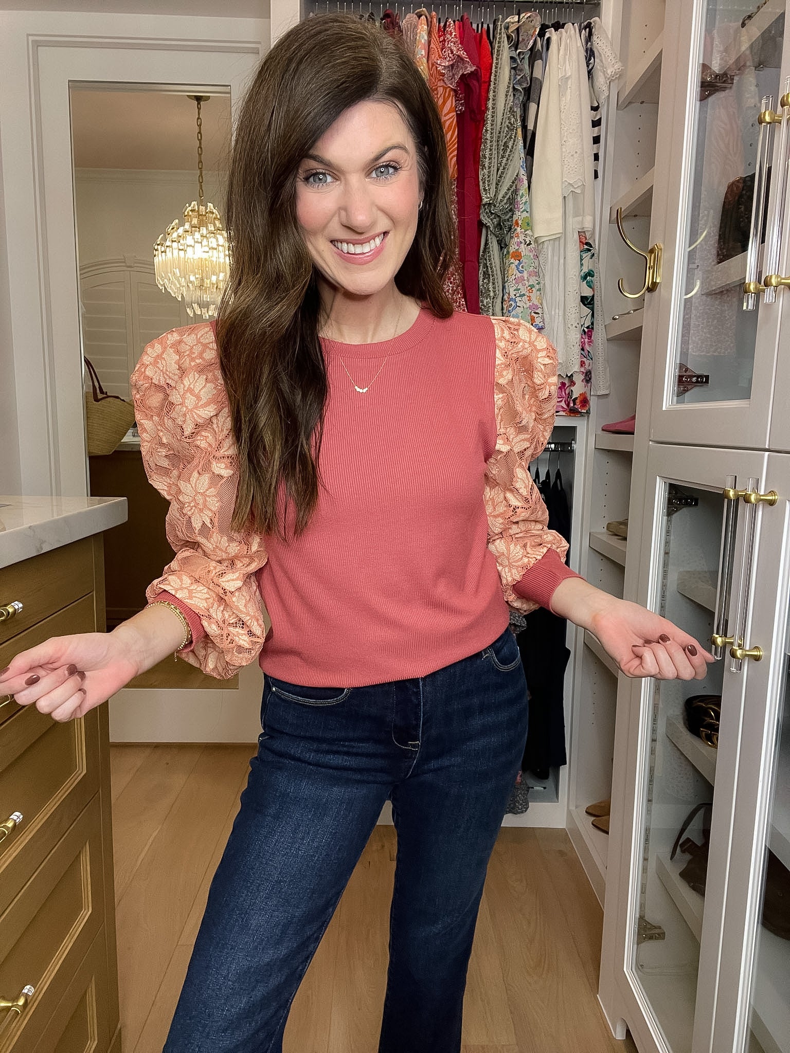 Warm Heart Lace Sleeve Top in Mauve