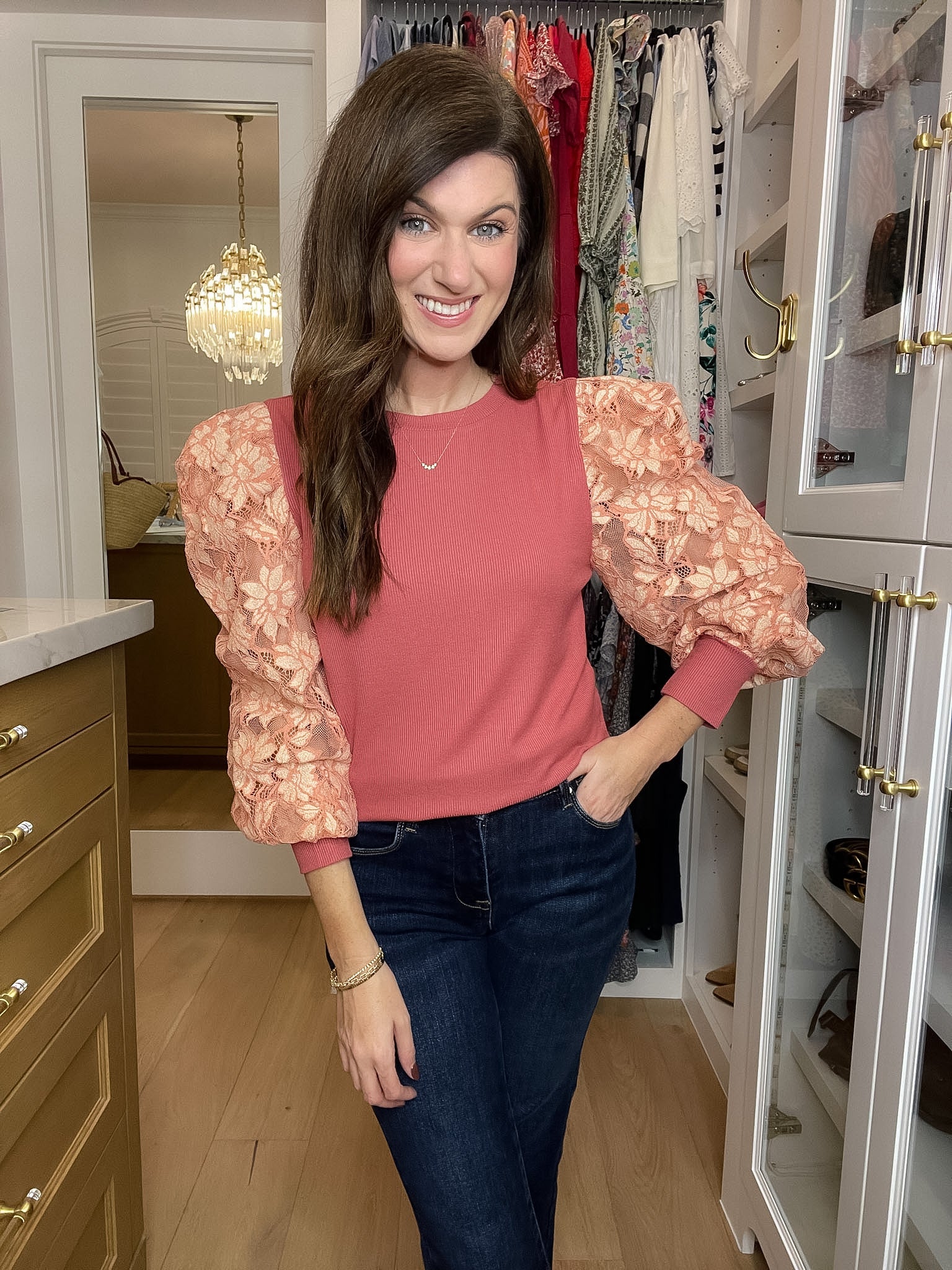 Warm Heart Lace Sleeve Top in Mauve