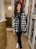 Risen Cabin Cutie Hooded Plaid Shacket in Black/White