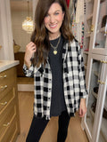 Risen Cabin Cutie Hooded Plaid Shacket in Black/White