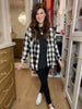Risen Cabin Cutie Hooded Plaid Shacket in Black/White
