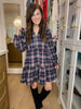 Warm Welcome Plaid Dress in Navy