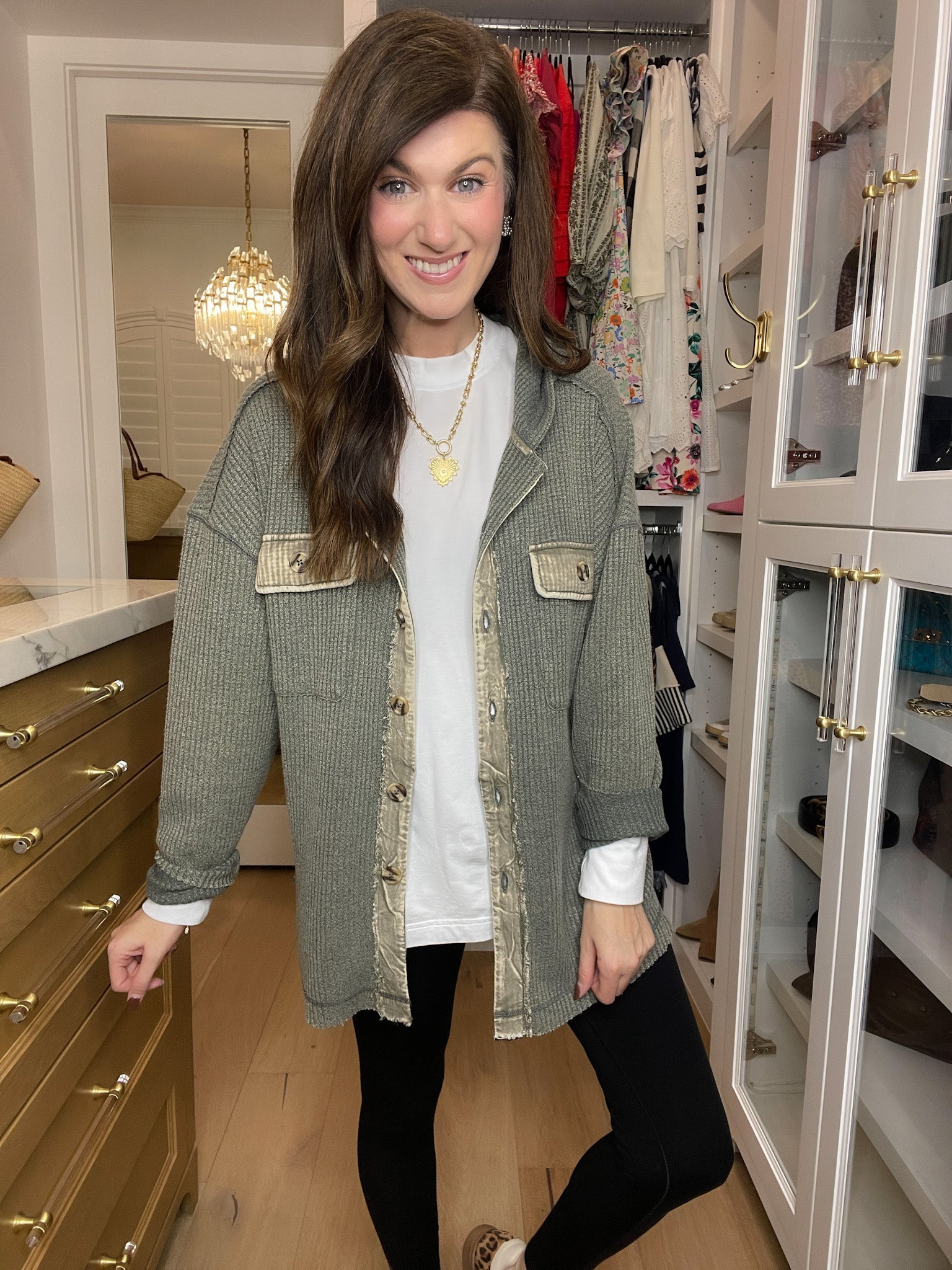 Burlington Waffle Hooded Jacket in Olive