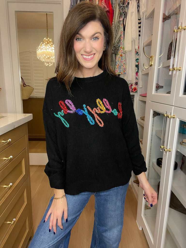 Holly Jolly Tinsel Sweater in Black