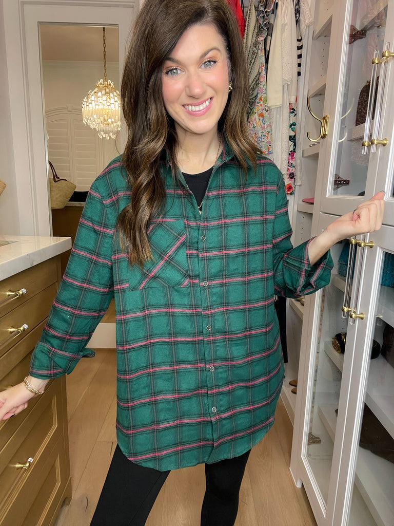 Coffee Run Plaid Button Down in Hunter