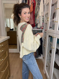 I'm a Gift Sequin Bow Corded Pullover in Cream