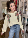 I'm a Gift Sequin Bow Corded Pullover in Cream